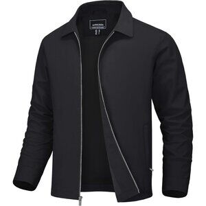 Men's Stylish Jackets Coat Black Lightweight Casual Full Zip Up Pockets Golf